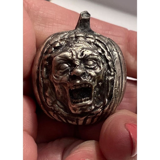 @4.80 Troy Oz MK BarZ "Haunted Jack O' Lantern" 3D Sand Cast Statue .999 Fine SIlver - MK BARZ AND BULLION