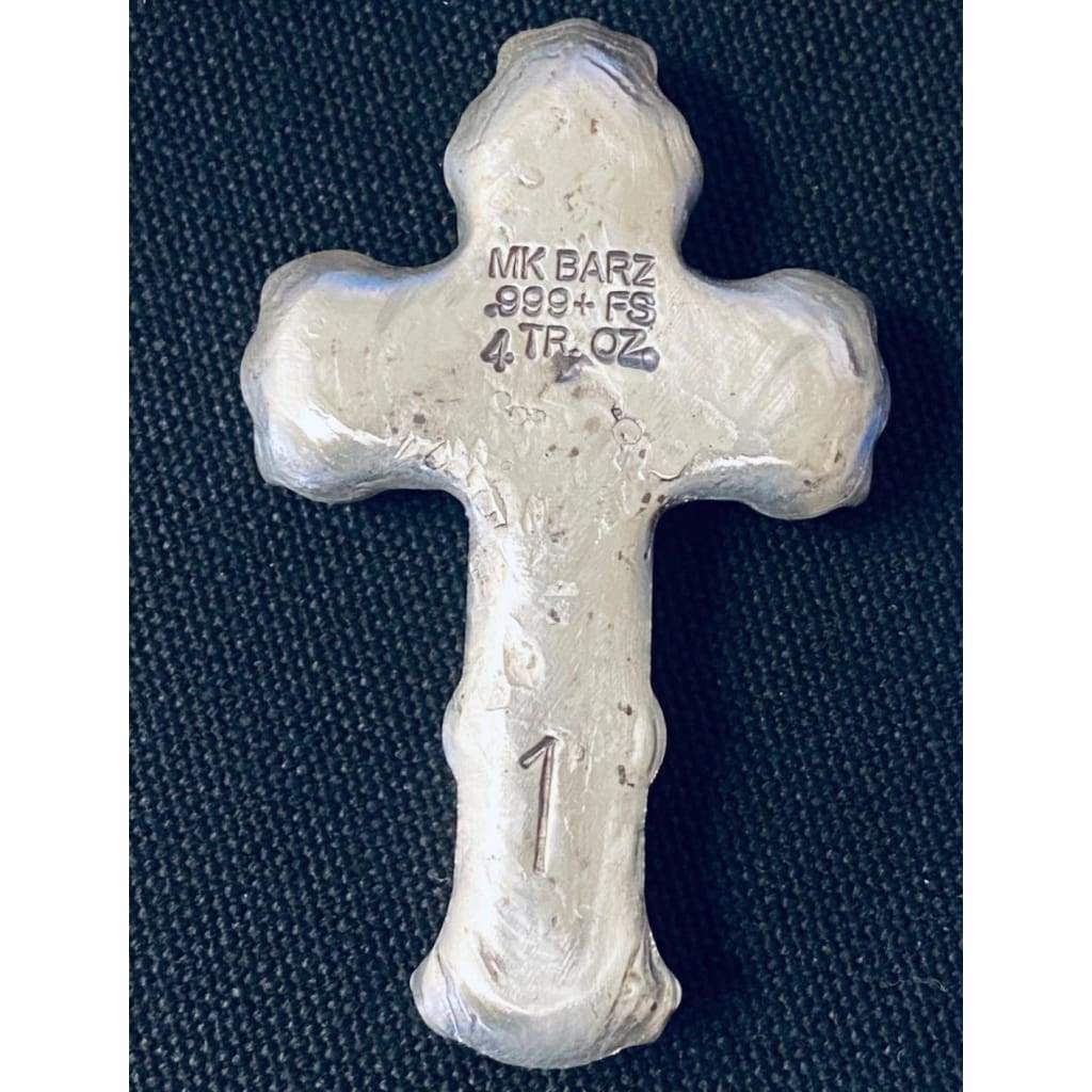 4 oz MK BarZ Jesus on the Cross Hand Poured Serialized.999 FS