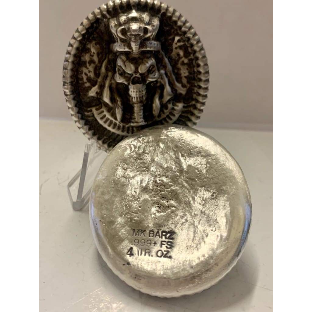 4 ozt. MK BarZ "PHARAOH OF DEATH" Sand Cast .999 FINE SILVER - MK BARZ AND BULLION