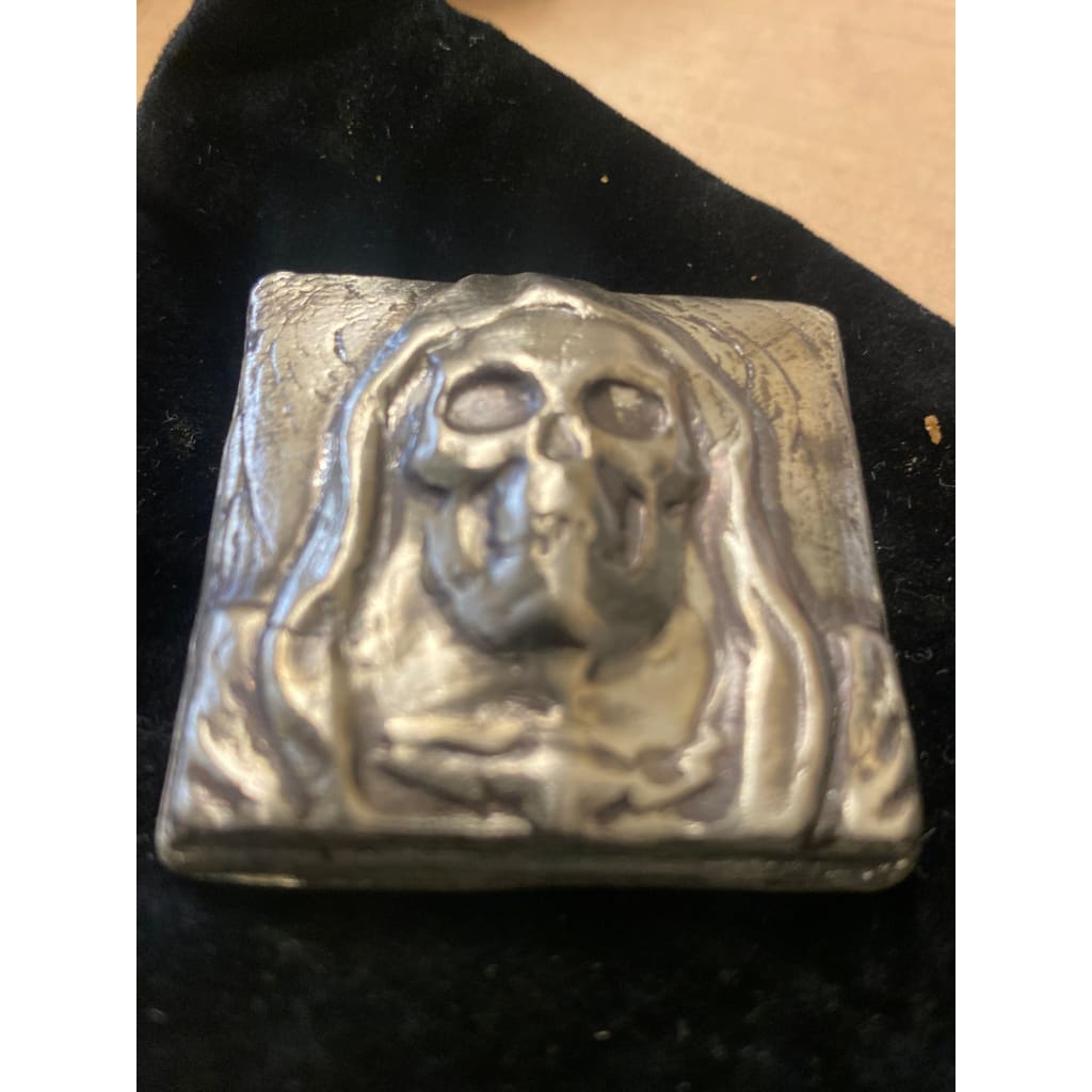 4 Troy Ounces Reaper Skull chunky 999 fines silver Anonymous pours