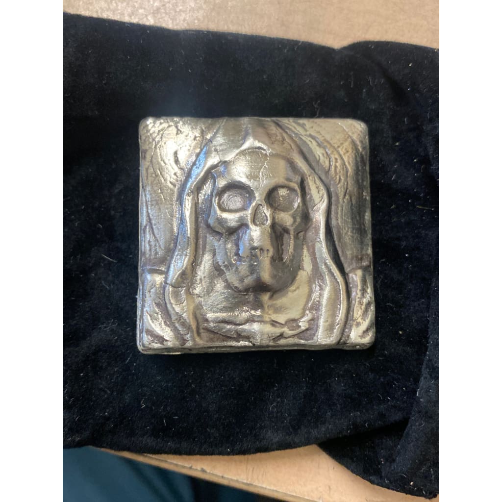 4 Troy Ounces Reaper Skull chunky 999 fines silver Anonymous pours