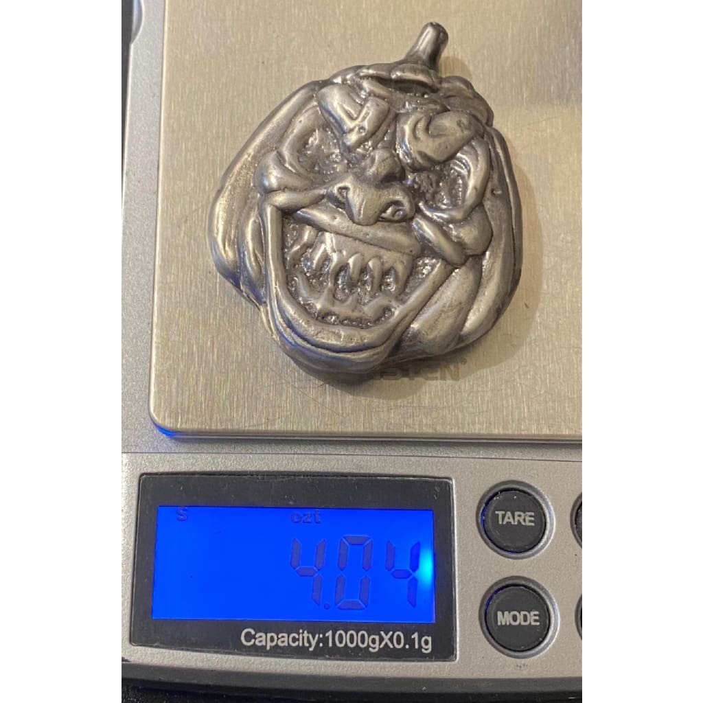 @4 Troy Oz MK BarZ Evil Jack O’ Lantern 2D Sand Cast.999 Fine Silver