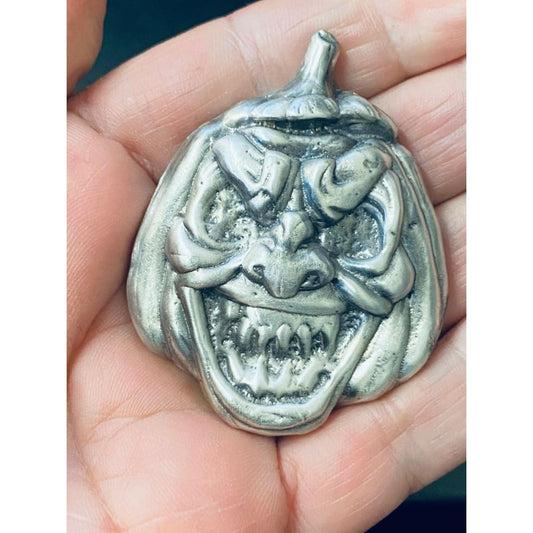 @4 Troy Oz MK BarZ Evil Jack O’ Lantern 2D Sand Cast.999 Fine Silver