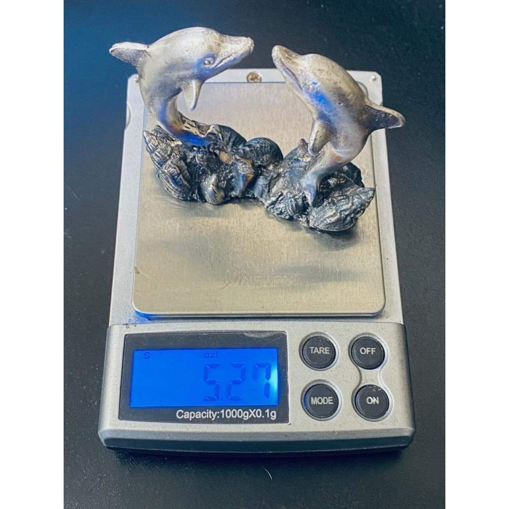 @5.2 Ozt. MK BarZ Dolphin Love Art Statue 3D Sand Cast.999 Fine SIlver