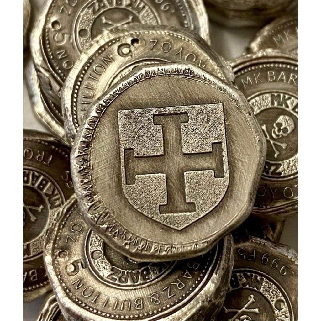 .5 Ozt MK BarZ Battle Shield-Fractional Round Stamped.999 Fine Silver - silver bullion