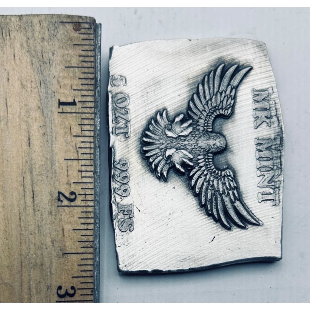 5 Ozt MK BarZ Eagle Hunt Hand Poured Bar.999 Fine Silver
