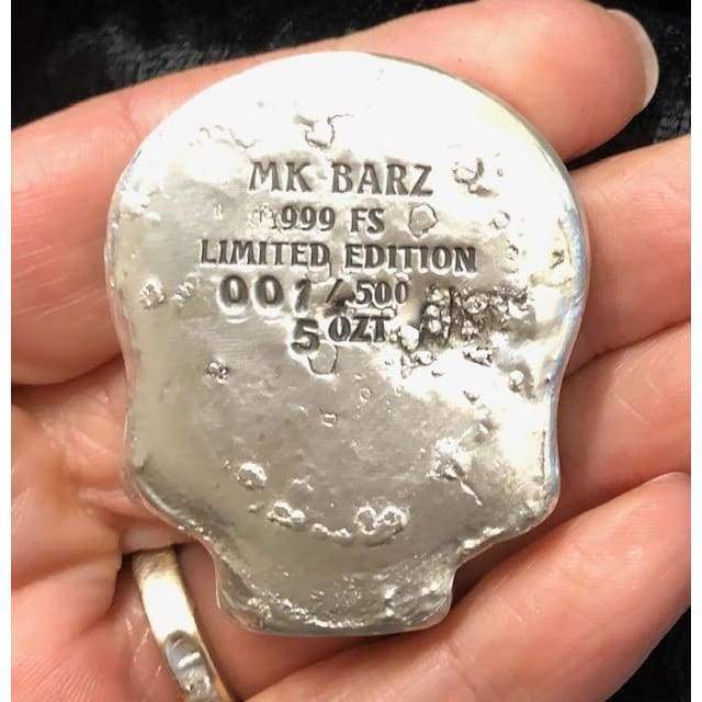 5 Ozt MK BarZ Ghostly Skull LTD to 500.999 Fine Silver