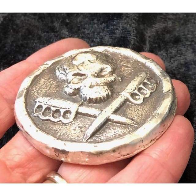 5 Ozt MK BarZ Spades of Death Hand Poured Skull LTD.999 FS