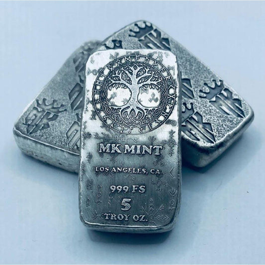 5 Ozt MK BarZ Tree of Life Monogrammed Weight Bar.999 Fine Silver