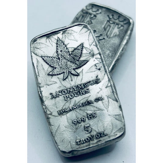 5 Ozt MK BarZ/Anon Los Angeles Hemp Weight Bar Hand Poured.999 Fine Silver - Silver bullion