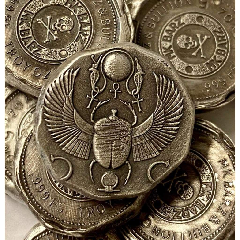 .5 Troy Oz  MK BarZ "Scarab Beetle!" 3D Stamped Round .999 FS - MK BARZ AND BULLION