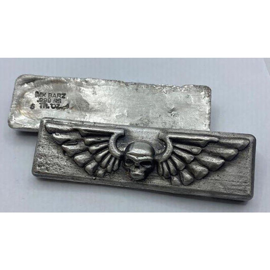 5 Troy Oz MK BarZ Winged Skull Bar.999 FS