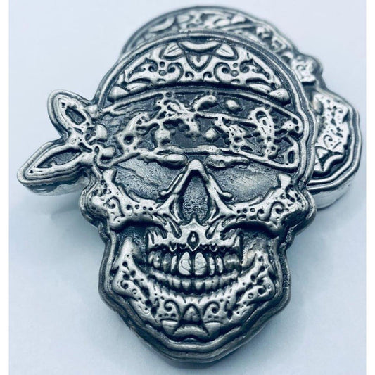 8 Troy Oz MK BarZ Tattooed Biker Skull Hand poured LIMITED EDITION.999 FS