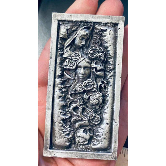 @9.1 Oz MK BarZ Garden of Death Sand Cast Art High Relief.999 Fine Silver