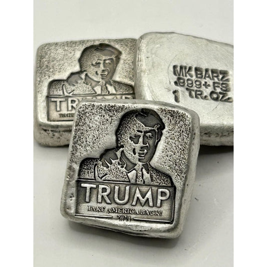 1 Oz.999 FS MK BarZ Stamped TRUMP 2024- Take America Back! Square