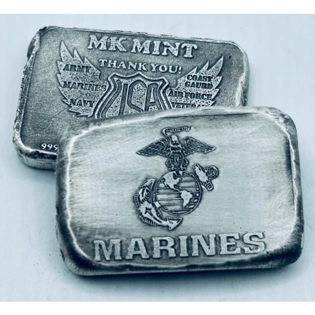 1 Oz MK BarZ U.S. Marines Military Tribute Stamped Mini Bar.999 FS - silver bullion