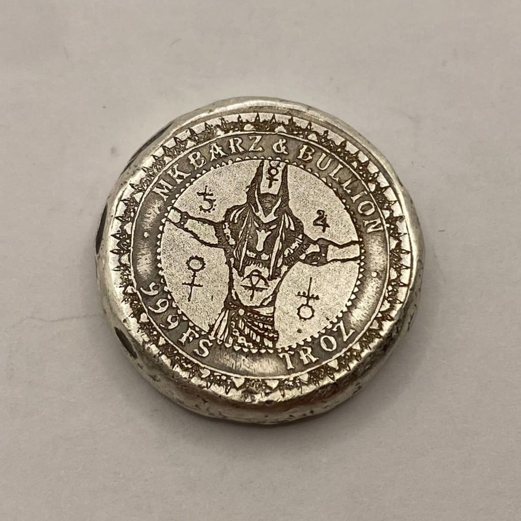 1 ozt MK BarZ Guardian of the Afterlife: Anubis Round Hand Poured Stamped.999 FS
