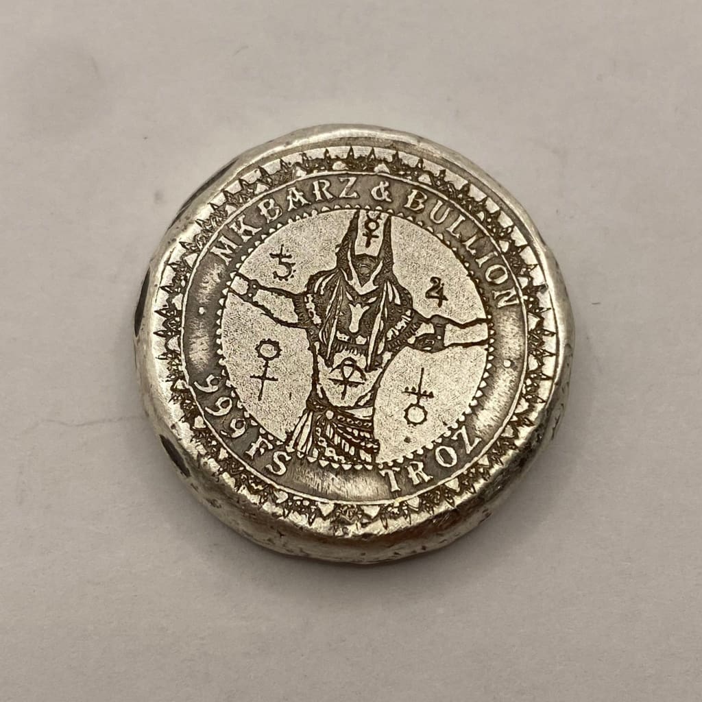 1 ozt MK BarZ Guardian of the Afterlife: Anubis Round Hand Poured Stamped.999 FS