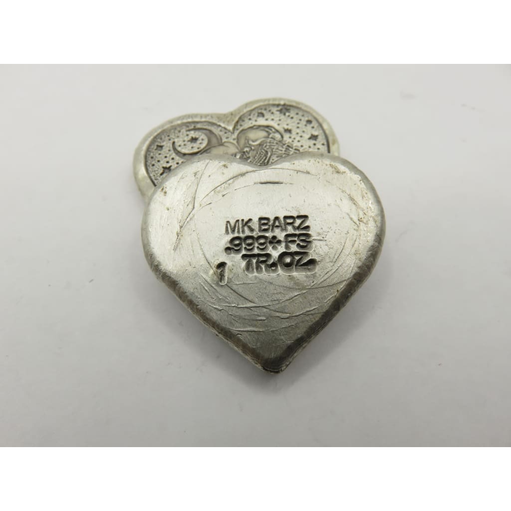 1 Ozt MK BarZ Undying Love Heart Bar Hand Poured.999 Fine Silver - Silver bullion