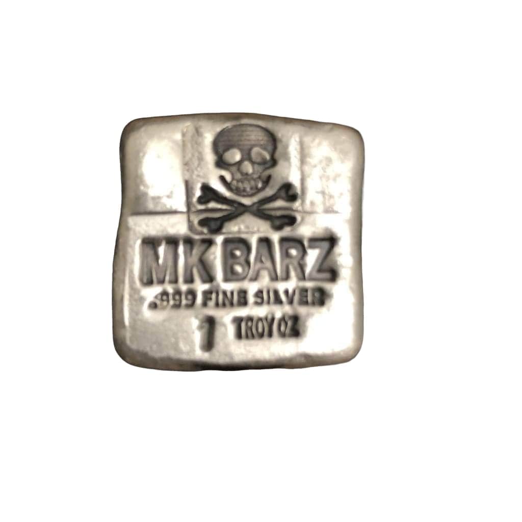 1 Ozt Original Antique MK BarZ Skull Square.999 fs - silver bullion