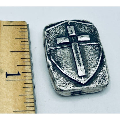 1 Troy oz MK BarZ Holy Cross Shield Hand Poured.999 fine silver