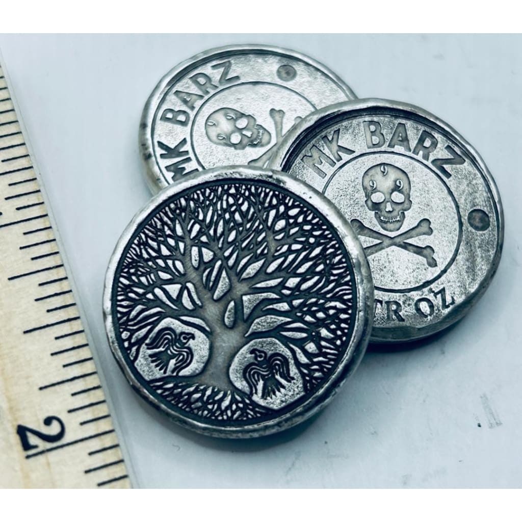 1 Troy Oz MK BarZ Norse Tree of Life Stamped Round.999FS