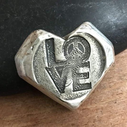 2 Oz MK BarZ Love & Peace Diamond Heart Shaped Bar - silver bullion