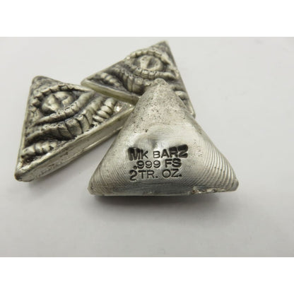 2 Troy Oz MK Barz.999 FS Dragon’s Gaze: Triangle Dragon Eye Silver Bar