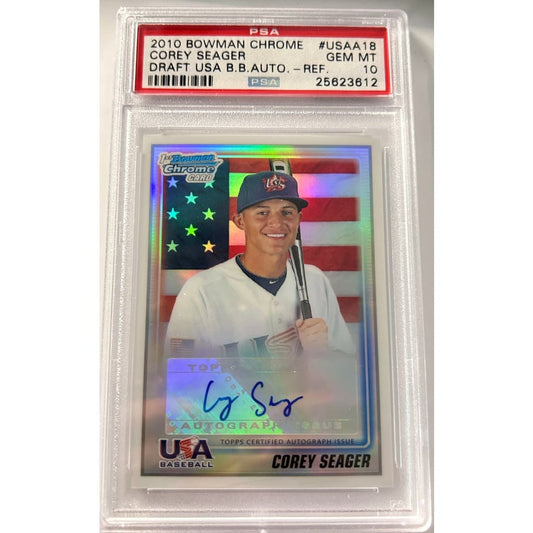 2010 COREY SEAGER BOWMAN CHROME DRAFT AUTOG. 008/199 PSA USA AUTO REFRAC.