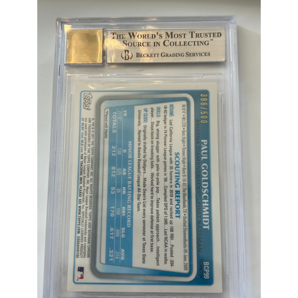 2011 PAUL GOLDSCHMID BOWMAN 386/500CHROME PROSPECT AUTOGRAPH FRACT 9 MINT BECKETT