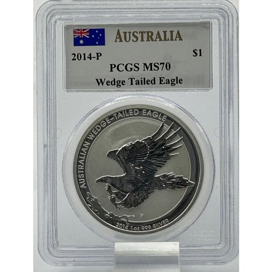 2014-P PCGS MS70 AUSTRALIA $1 WEDGED TAILED EAGLE
