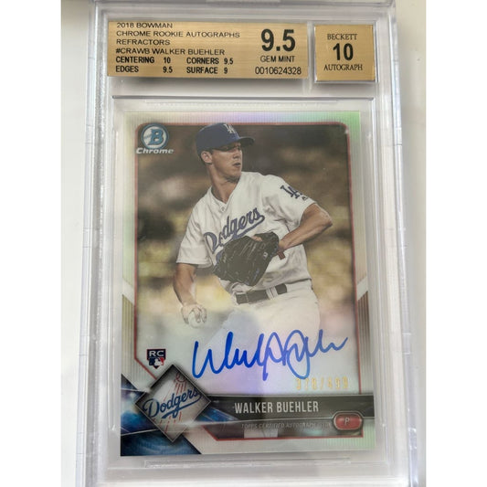 2018 WALKER BUEHLER 378/499 BOWMAN CHROME #CRAWB DRAFT ROOKIE REF. SLABBED MINT 9.5 BECKETT