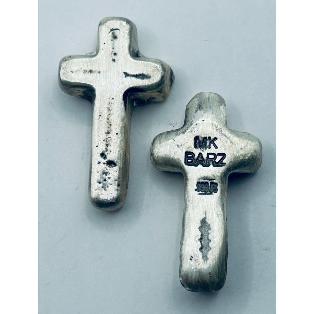 .5 Troy oz MK BarZ Delicate Cross Hand Poured.999 fine silver