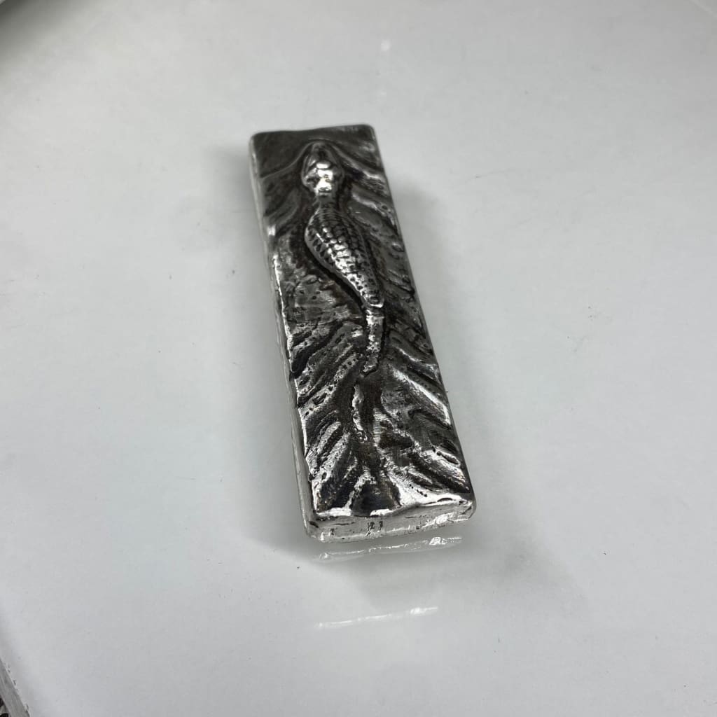 5 Troy Oz. MK BarZ Glide of The Gator- Silver Alligator Hand Poured bar.999 FS