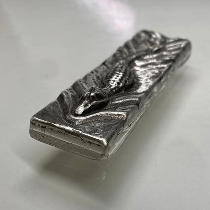 5 Troy Oz. MK BarZ Glide of The Gator- Silver Alligator Hand Poured bar.999 FS