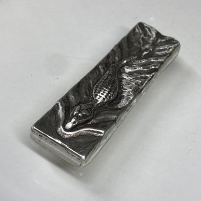 5 Troy Oz. MK BarZ Glide of The Gator- Silver Alligator Hand Poured bar.999 FS