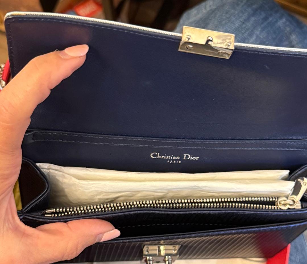 Dior Micro Cannage Leather Wallet chain