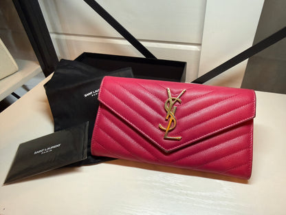 YSL Yves Saint Laurent Cassandre Gold Tone Long Wallet