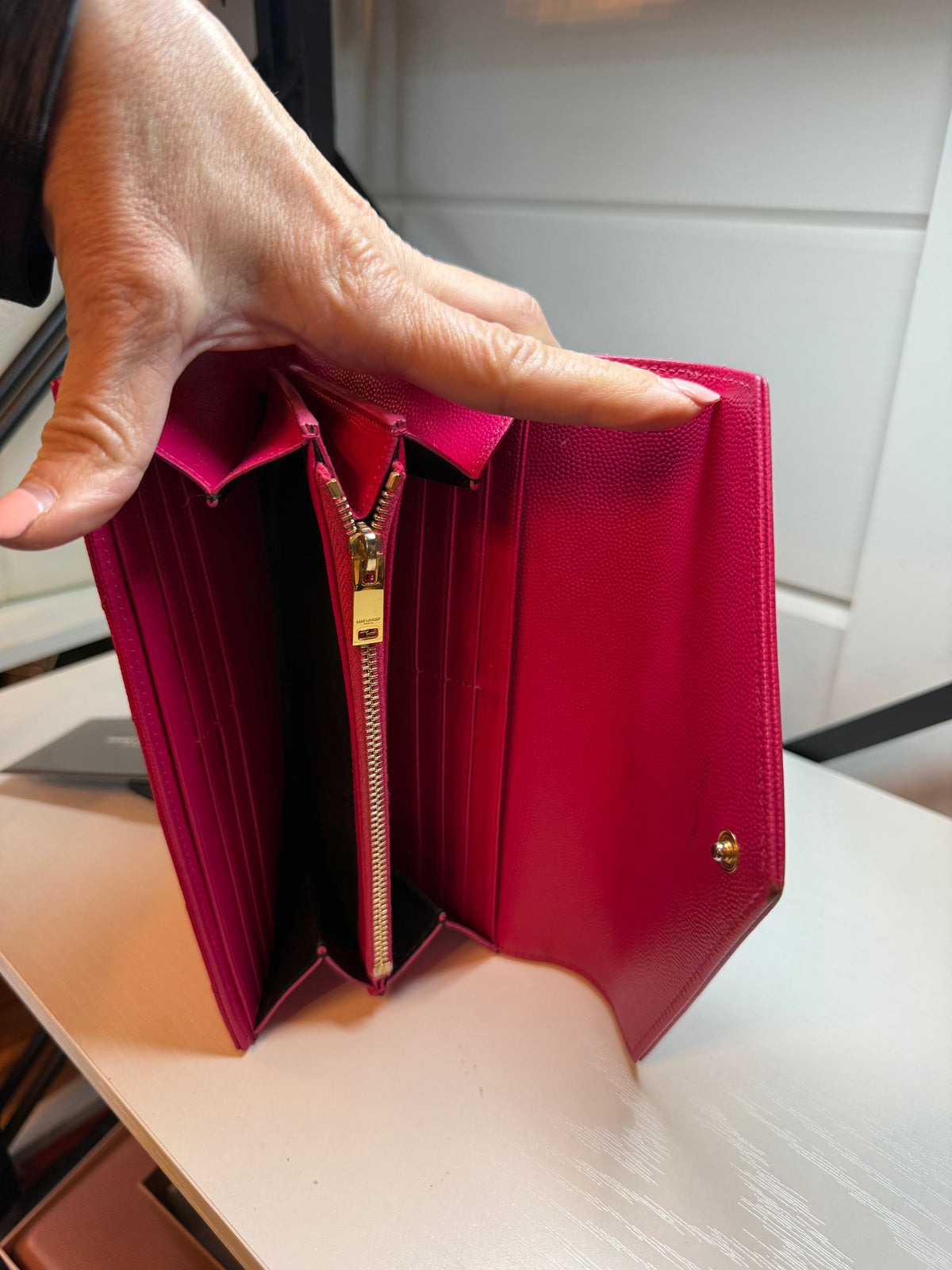 YSL Yves Saint Laurent Cassandre Gold Tone Long Wallet