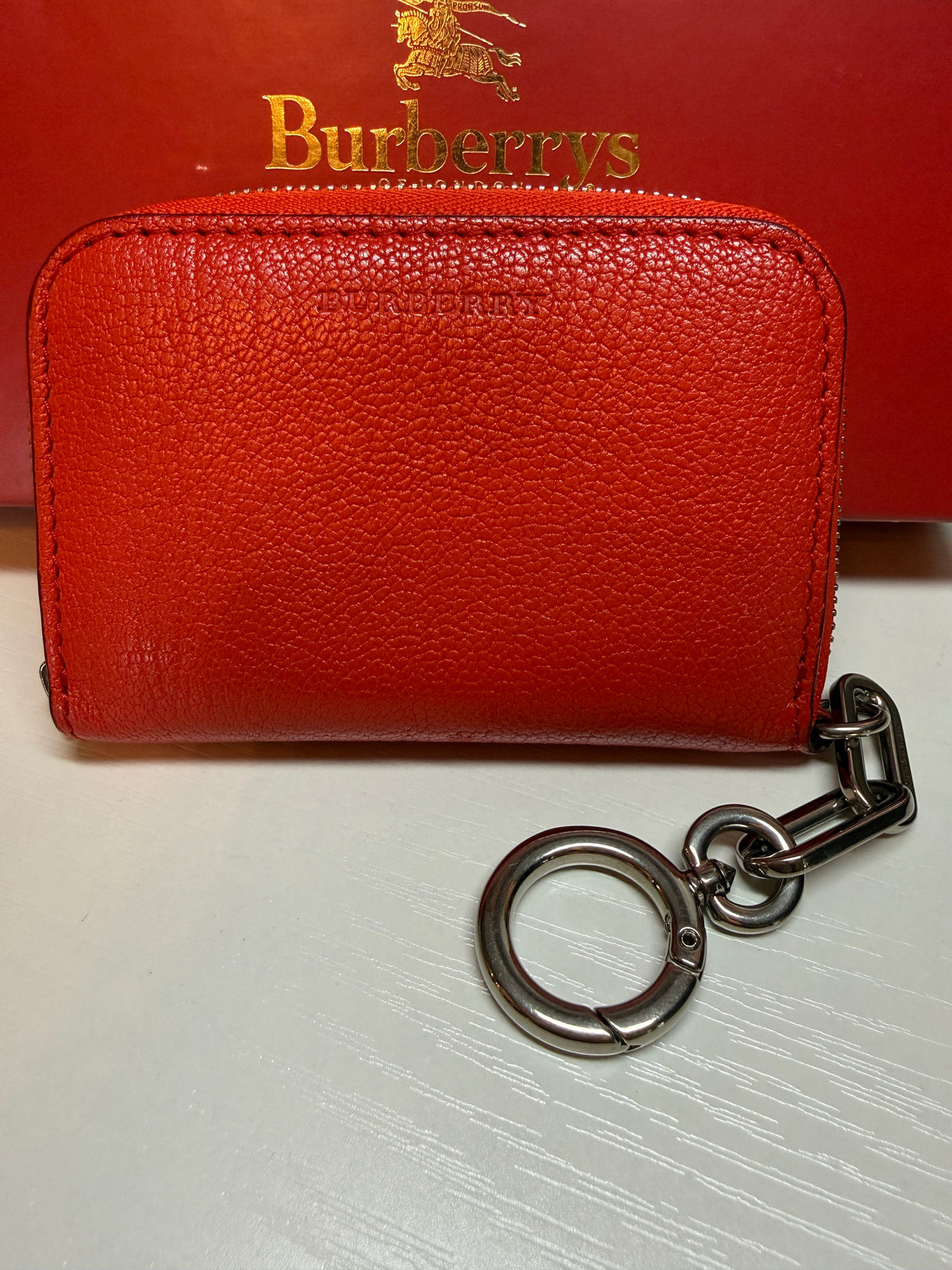 Burberry Red  Leather Key Chain Wallet