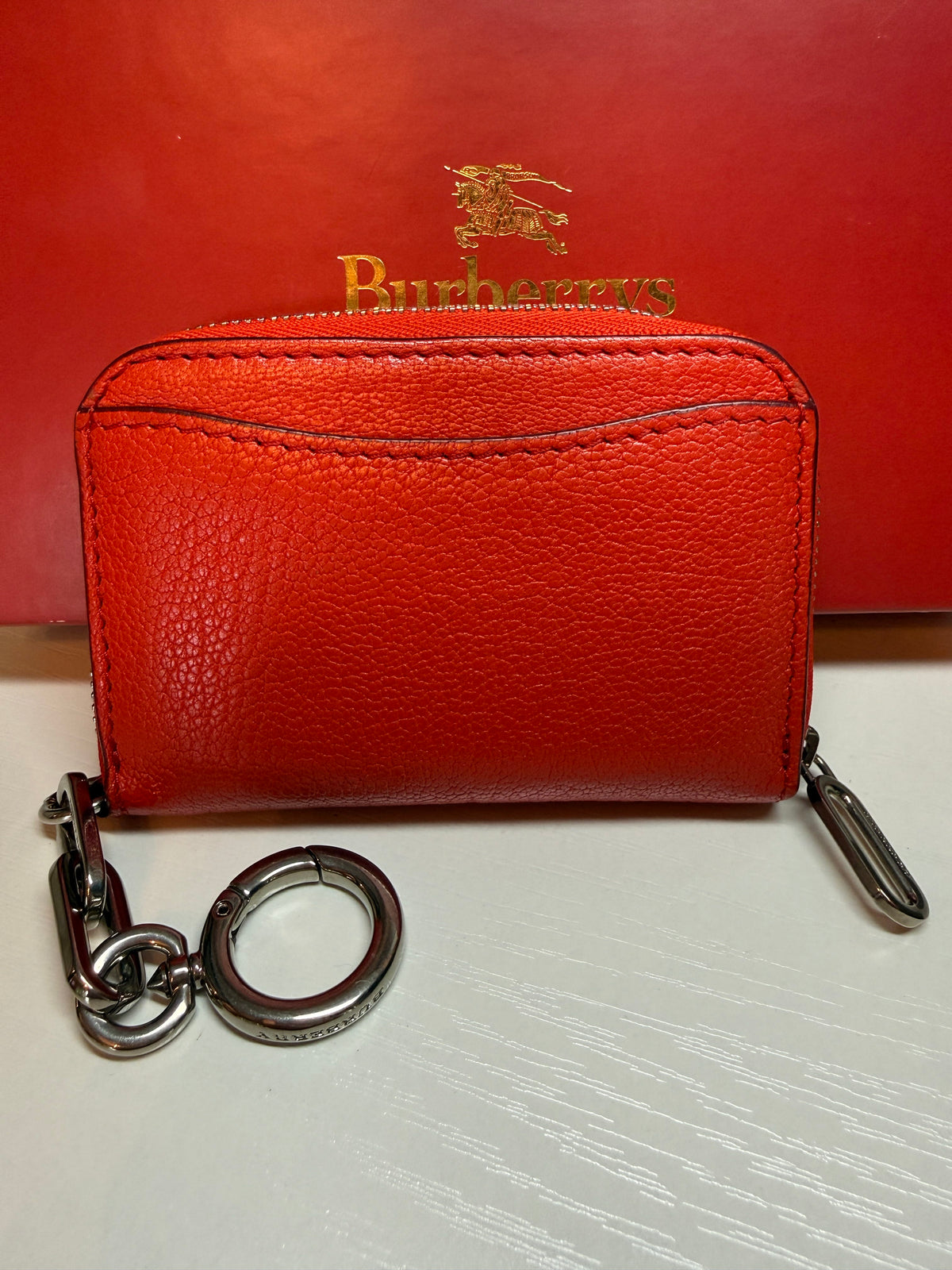 Burberry Red  Leather Key Chain Wallet