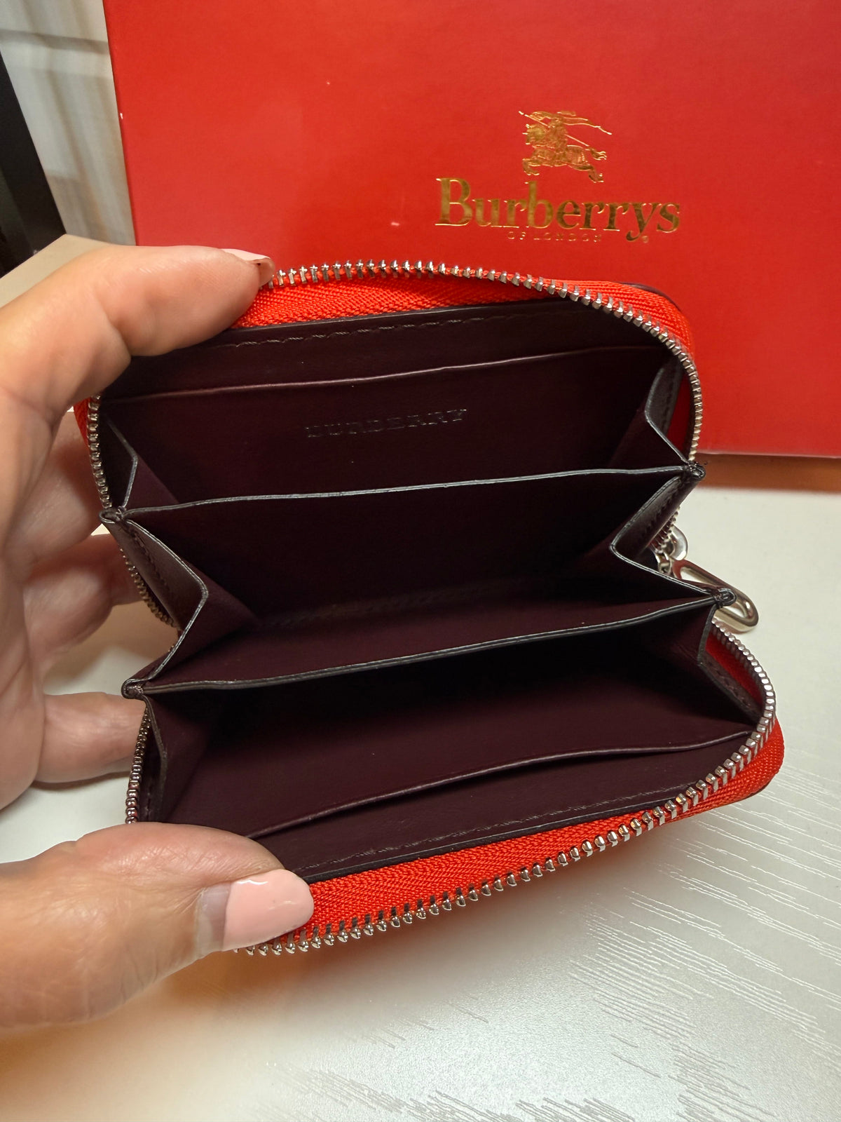 Burberry Red  Leather Key Chain Wallet