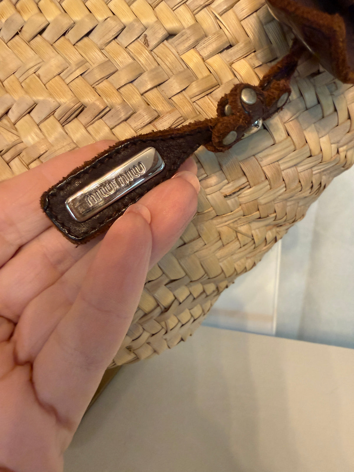 Miu Miu Wicker Floral Leather Hand Bag