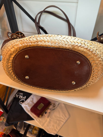 Miu Miu Wicker Floral Leather Hand Bag
