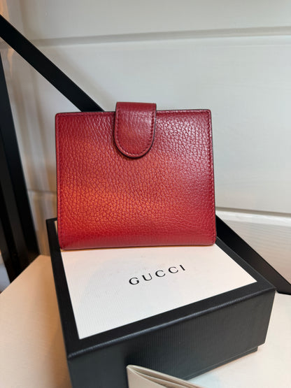 Gucci Interlocking G French Leather Red Compact Wallet