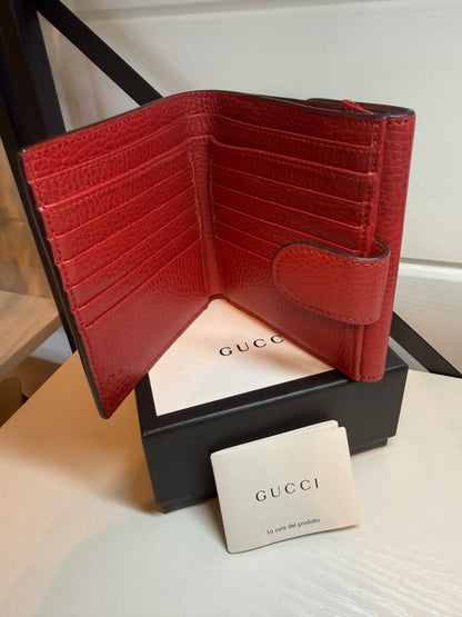 Gucci Interlocking G French Leather Red Compact Wallet