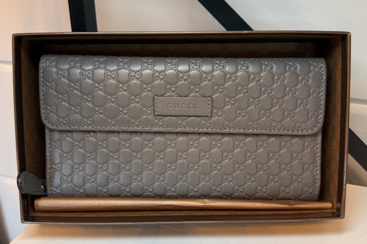 Gucci Micro Guccissima Leather Long Wallet Gray
