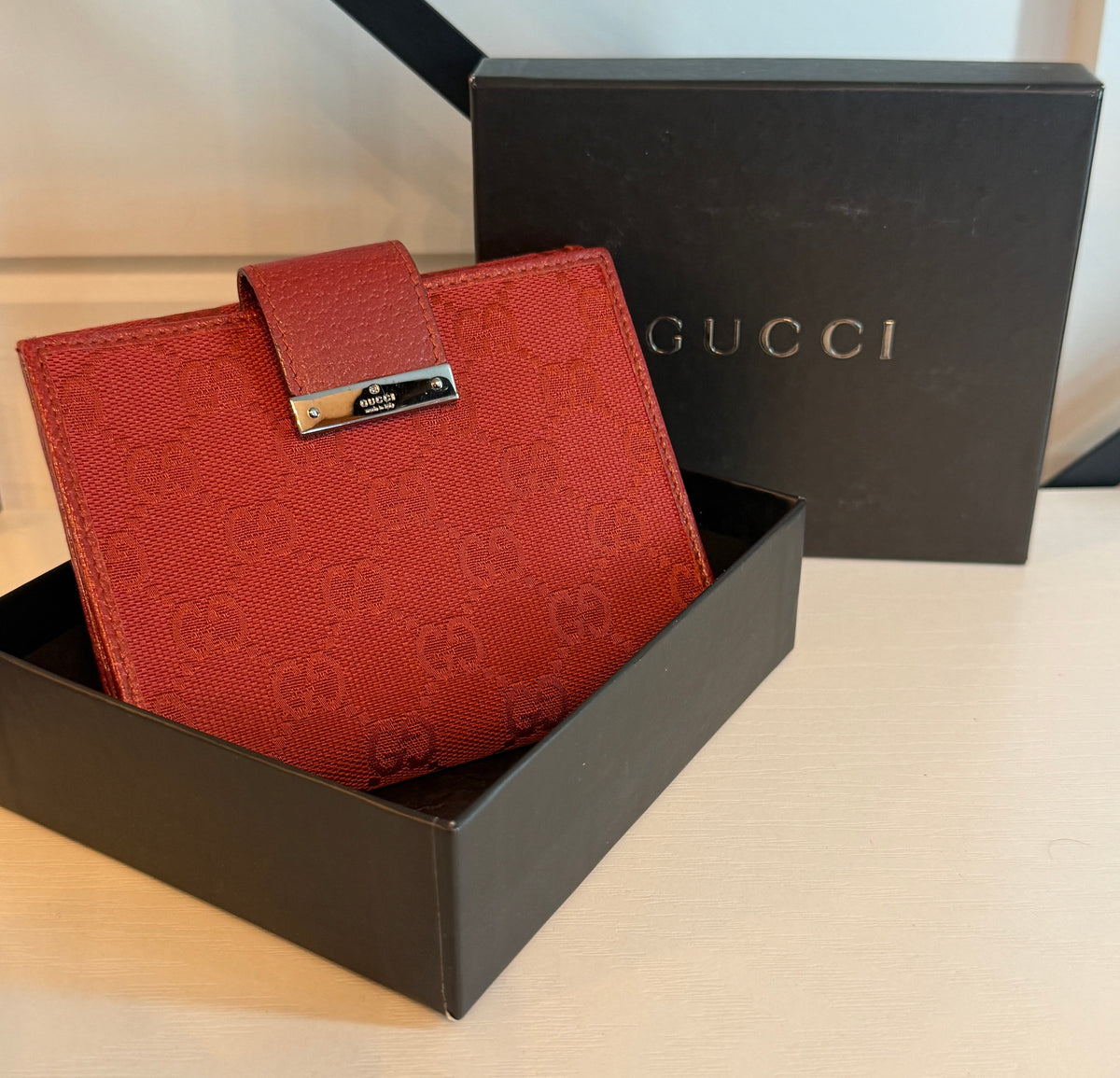 Gucci GG Red Canvas Snap Bifold Wallet