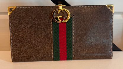 Gucci GG Canvas Brown Bifold Checkbook/Wallet