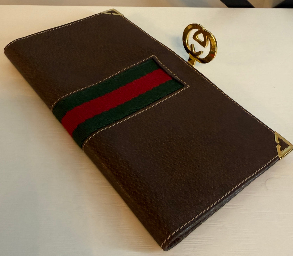 Gucci GG Canvas Brown Bifold Checkbook/Wallet